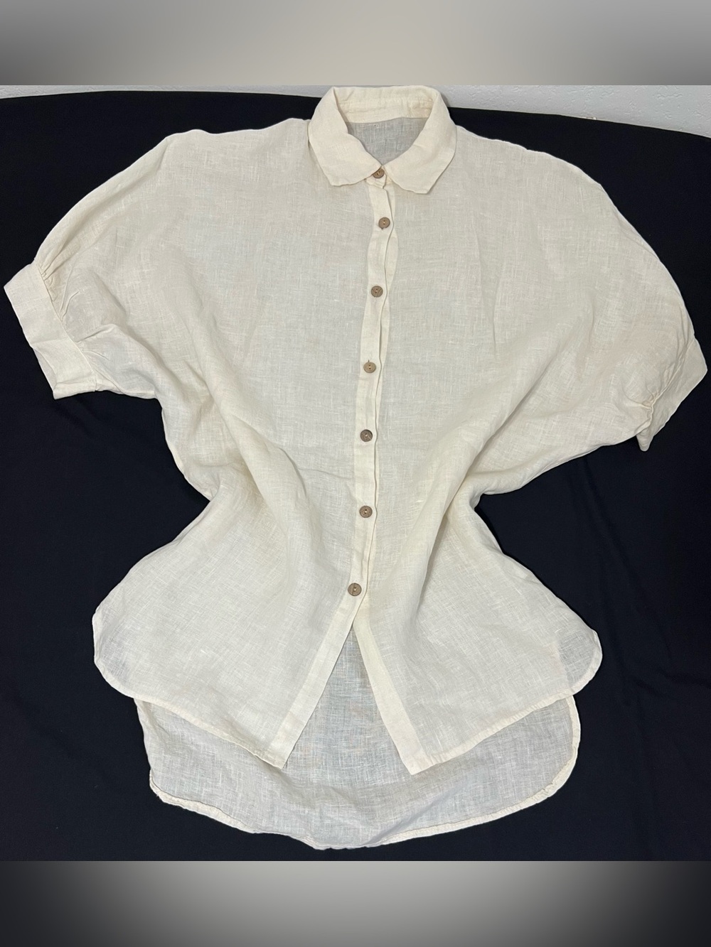 Made in Italy 100% Linen Oversized Tunic Shirt Ivory Button Front Lagenlook OS - Picture 4 of 6